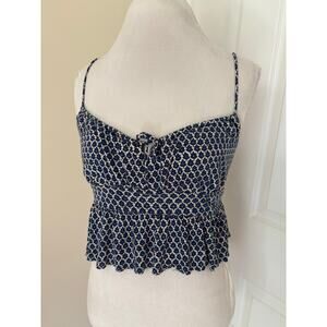 Urban Outfitters Large Cropped Ruffle Tank Top Blue White